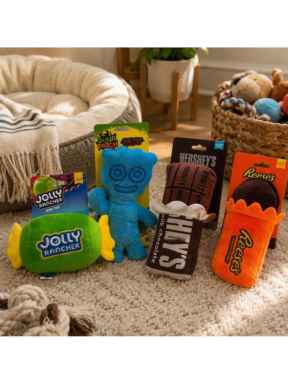 Jolly Rancher & Sour Patch Kids Dog Toy 2-Piece Plush Squeaker Bundle New